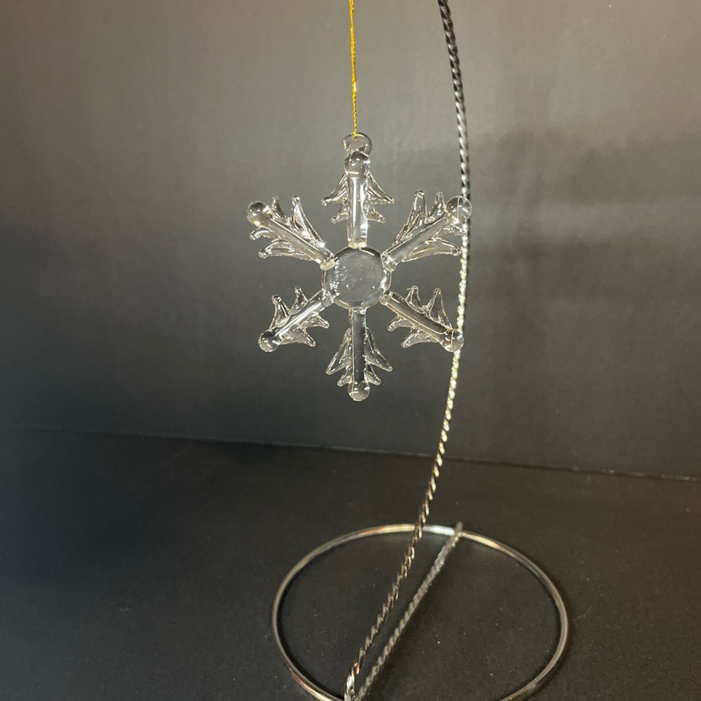 2" Handblown Clear Glass Flat Snowflake Ornament